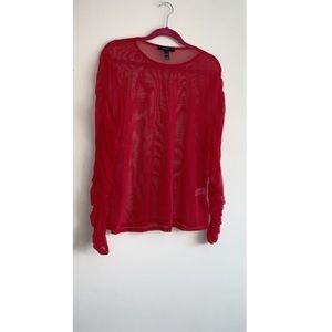 Red mesh / rouched long sleeved top